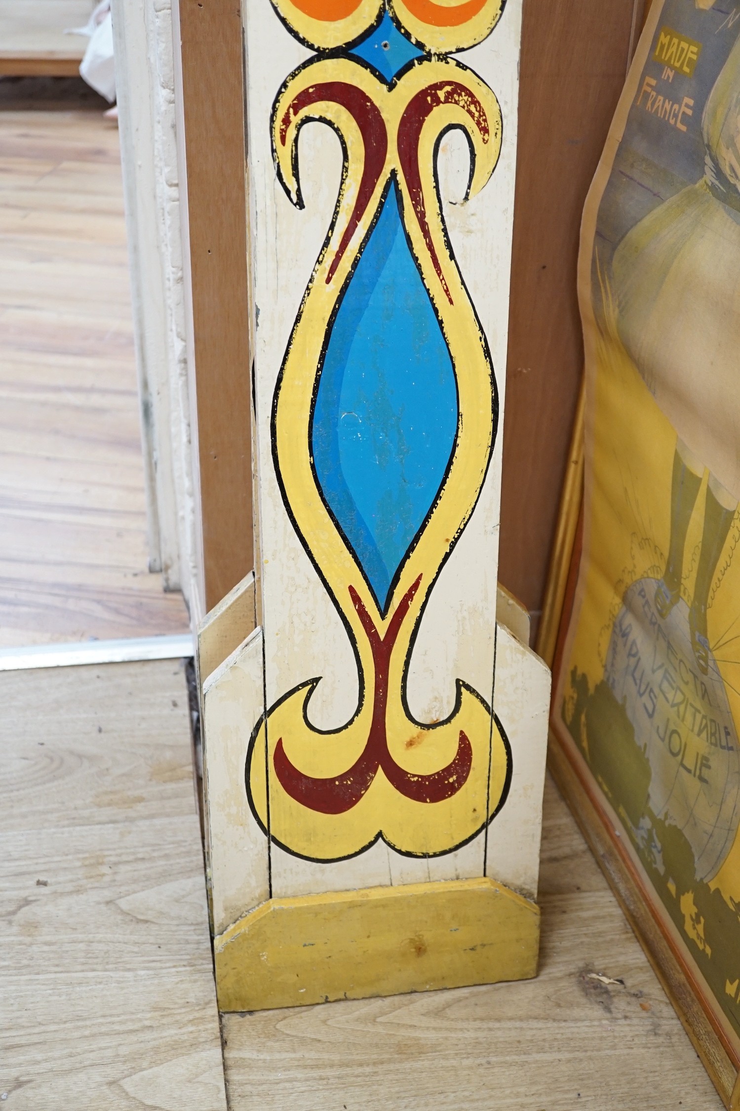 A pair of painted wood showground panels 199 x 26.5cm